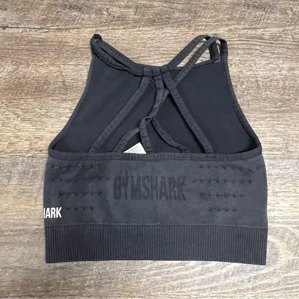 Gymshark Sports Bra Women's XS Charcoal Grey Studio Seamless Workout Spellout